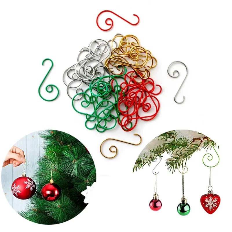 50pcs décorations de Noël fournitures crochet de suspension en métal en forme de S pour boules d'arbre de Noël ornements accessoires lot Y201020