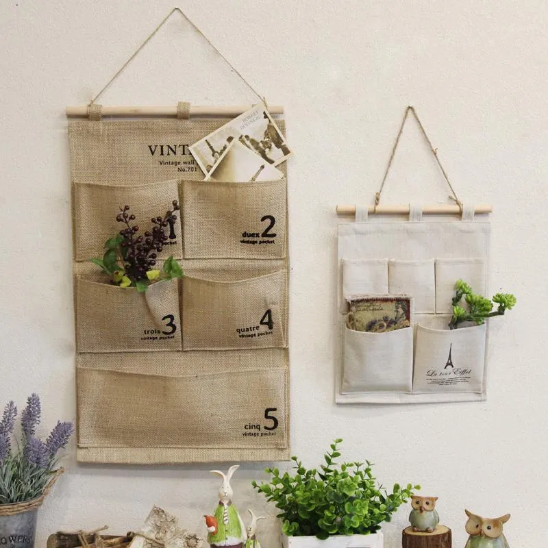 Japanese-Style Country Cotton And Linen Multi-Layer Storage Bag Creative Doorway Wooden Wall Decorations Behind Dormitory Door Bags