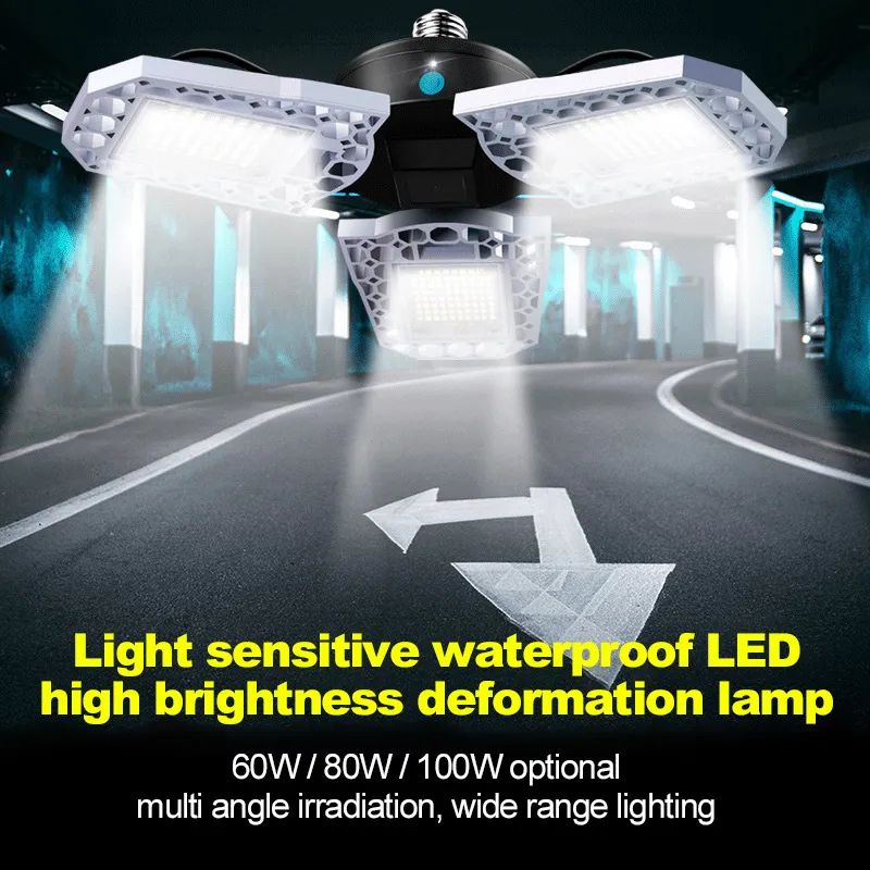 Éclairage Étanche IP65 60/80/100W Déformable LED Garage Atelier Lumière  Lampe Industrielle Plafonnier Pour Entrepôt E26/E27 Station Du 46,6 €