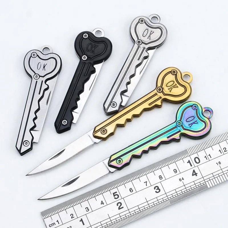 Heavy Duty Mini Keychain Knivficka Fruktkniv Keyring Folding Kniv Key Blade Multi-Tool Brevöppning Gadget Kit Camp Outdoor EDC Tool