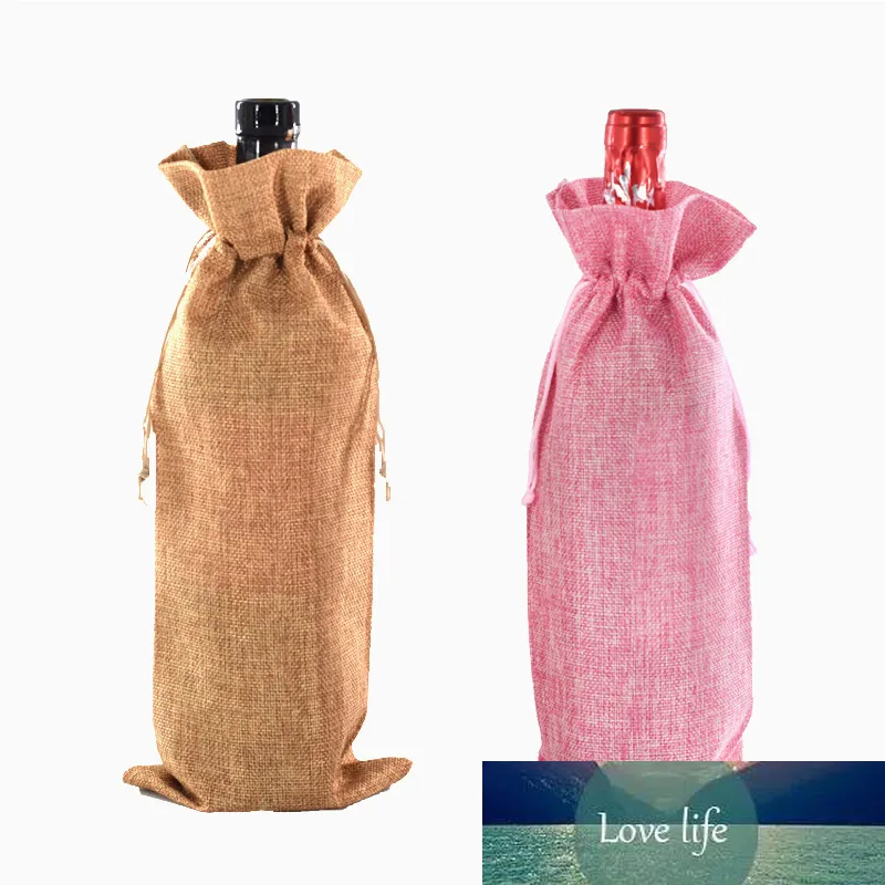 wholesale Jute Wine Bags Red Wine Bottle Covers Gift Champagne Pouch Burlap Packaging Bag Wedding Party Decoration Wine