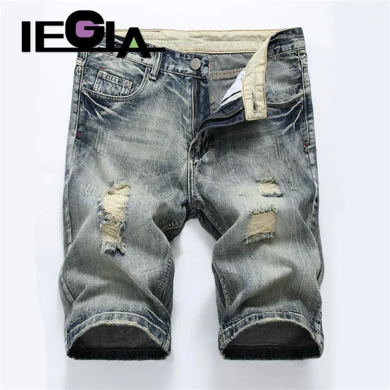 Jeans man sommar shorts mode casual byxor stretch mens kort denim jean rippade jeans för män streetwear1