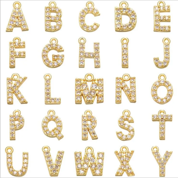 Micro Pave Settings Zircon Initial Letter Charms Pendants for Necklace Big Small Earrings Jewelry Findings Mix Wholesale