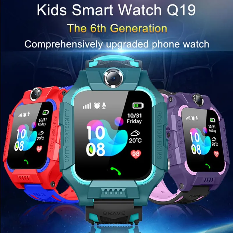 Nyaste Q19 Smart Watch Waterproof Z6 Kids Smart Watch LBS Tracker Smartwatches SIM Card Slot med kamera SOS för universella smartphones