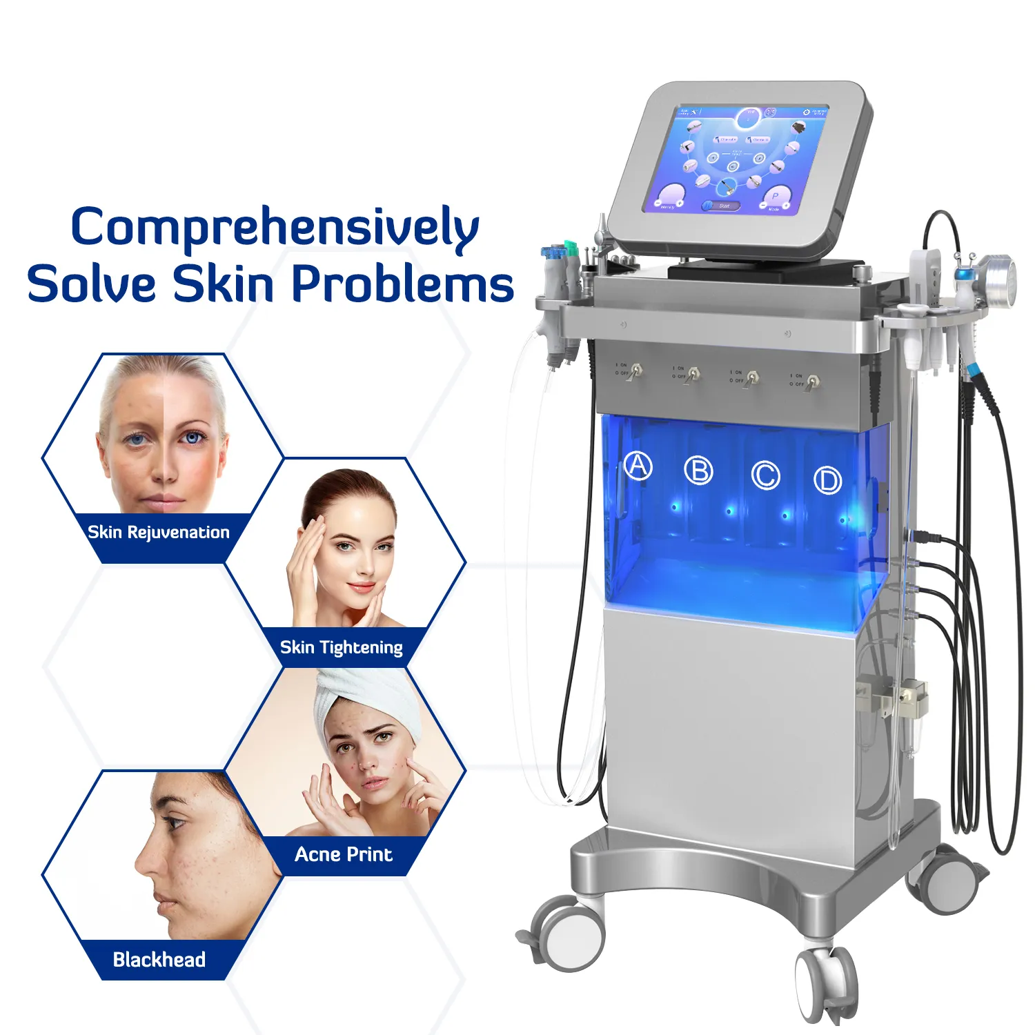 Vertikal syresjetskal Microdermabrasion Hydro Dermabrasion Spa Använd ultraljud LED Face Lifting Spa Treatment System