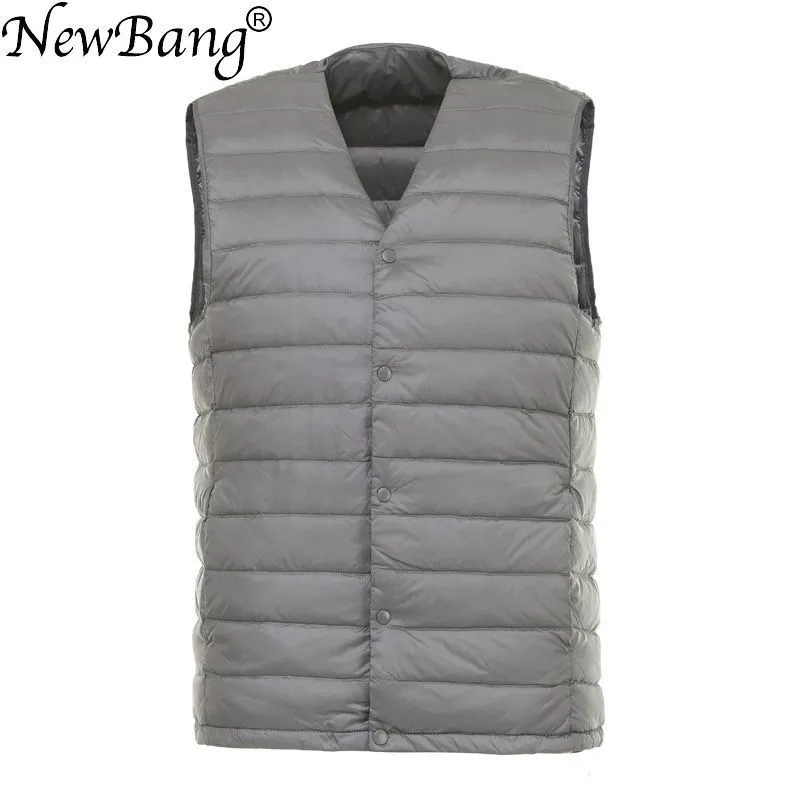 Newbang Men Down Vest Ultra Light Down Vest Portable V-Neck Sleveless Płaszcz Man Winter Bez kołnierza ciepła wkładka 201126