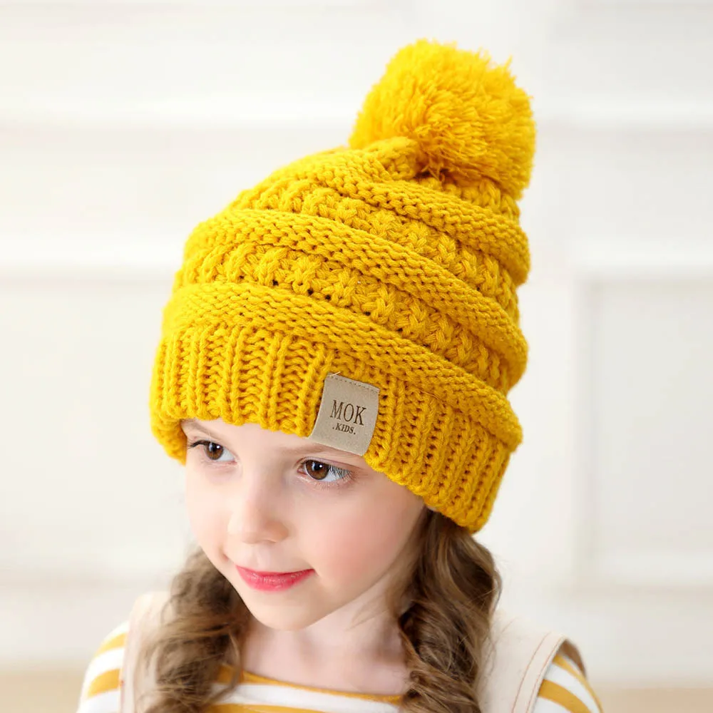 Nieuwe Kids Gebreide Mutsen Winter Warm Childrens Wol Ball Mutsen Fashional Baby Pom Pom Hat Jongen en Meisje Caps GD1104