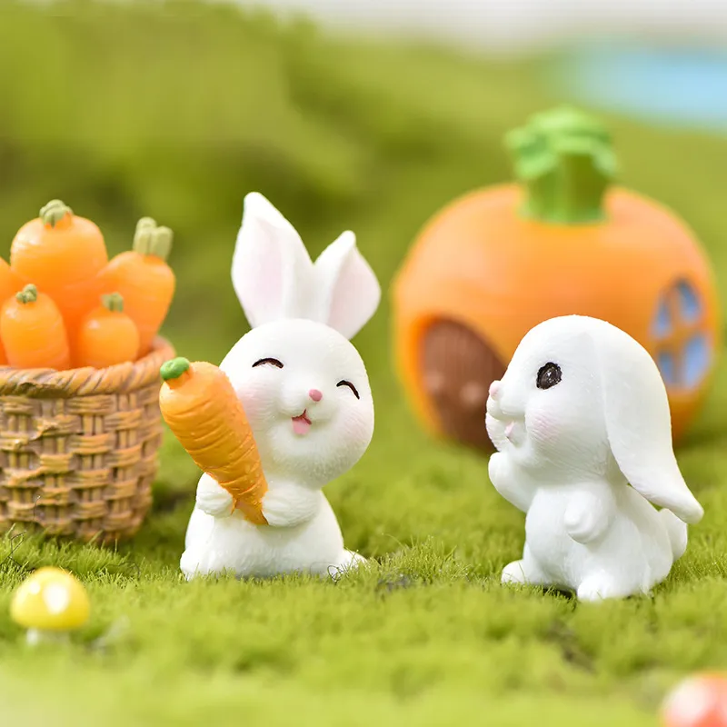 Söt kanin påsk miniatyr harts hantverk mini kanin prydnad älva trädgård leveranser hem figur djur trädgård prydnad t554