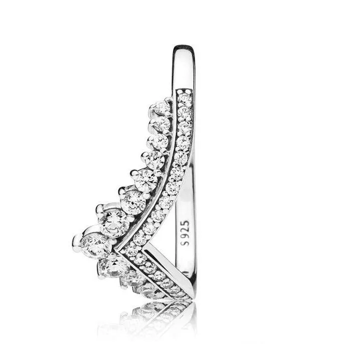Clear CZ Diamond Princess Wish Ring Set Original Box for 925 Sterling Silver CZ Rings Women Girls Wedding Crown Rings2706261