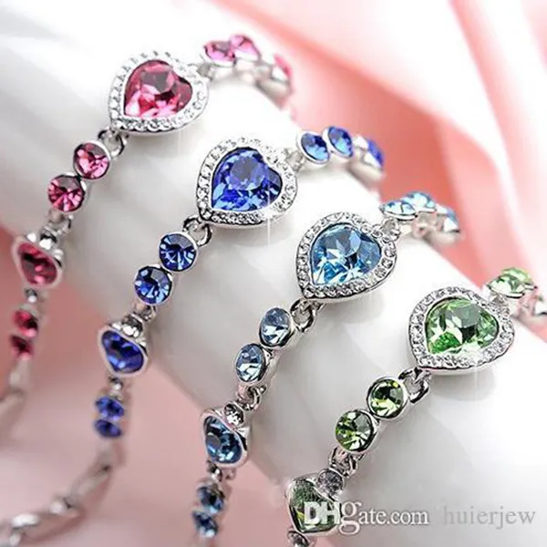 Armbänder für Frauen Damen Korea Armband Mode Herz Kristall Armbänder Armreifen Glamouröses Herz Armband