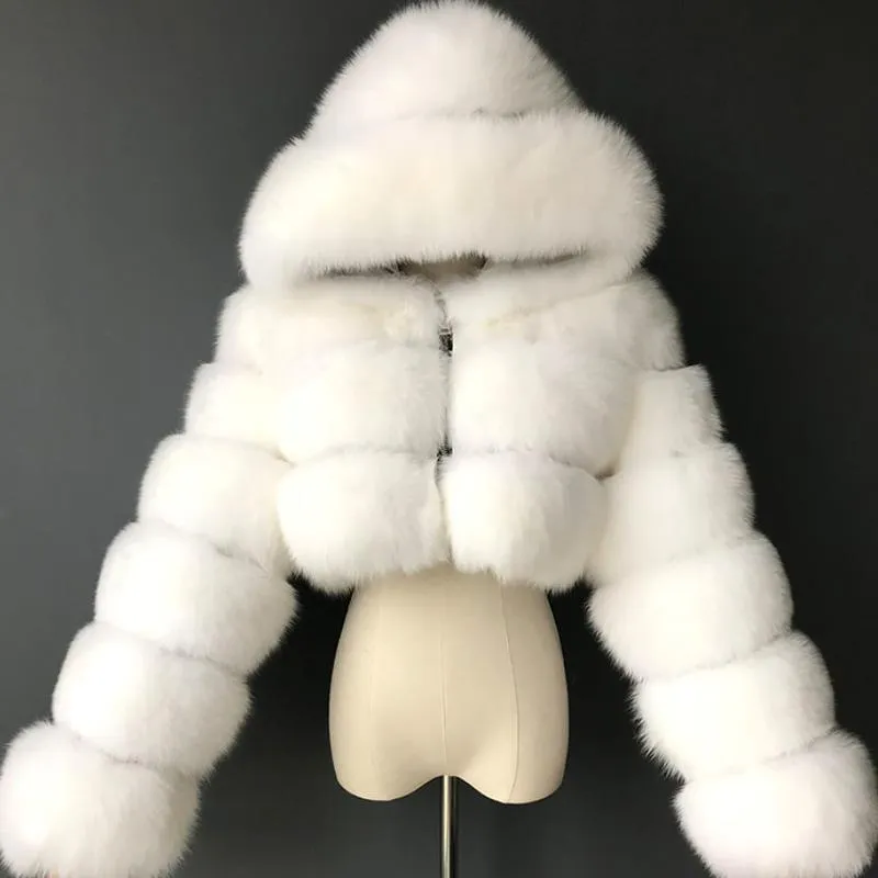 Manteaux en fausse fourrure à capuche pour femme, veste chaude et épaisse, de luxe, en peluche, vêtements d'extérieur, Slim, court, automne-hiver