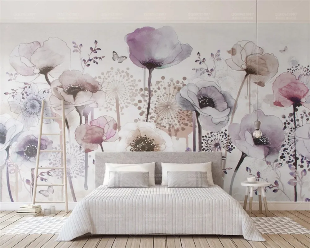 Beibehang Custom Wallpaper Watercolor hand drawn style lilac flowers wallpaper for living room Background wall 3d