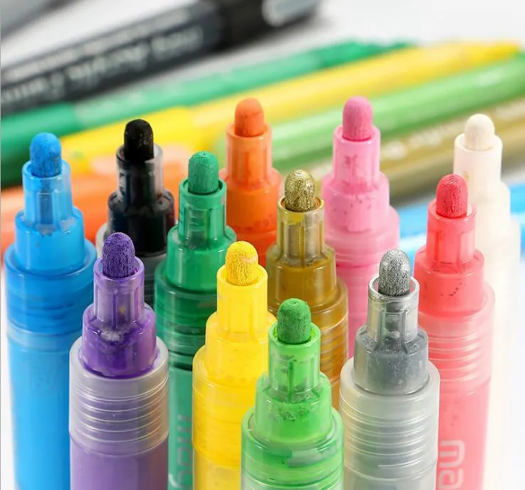 Akrilik Boya Kalemler Kalıcı Paintpen 12 Renk / Kağıt için Set Tuval Ahşap Cam Taş Seramik Kumaş Boyama Moda DIY Crafts LLS563-WLL