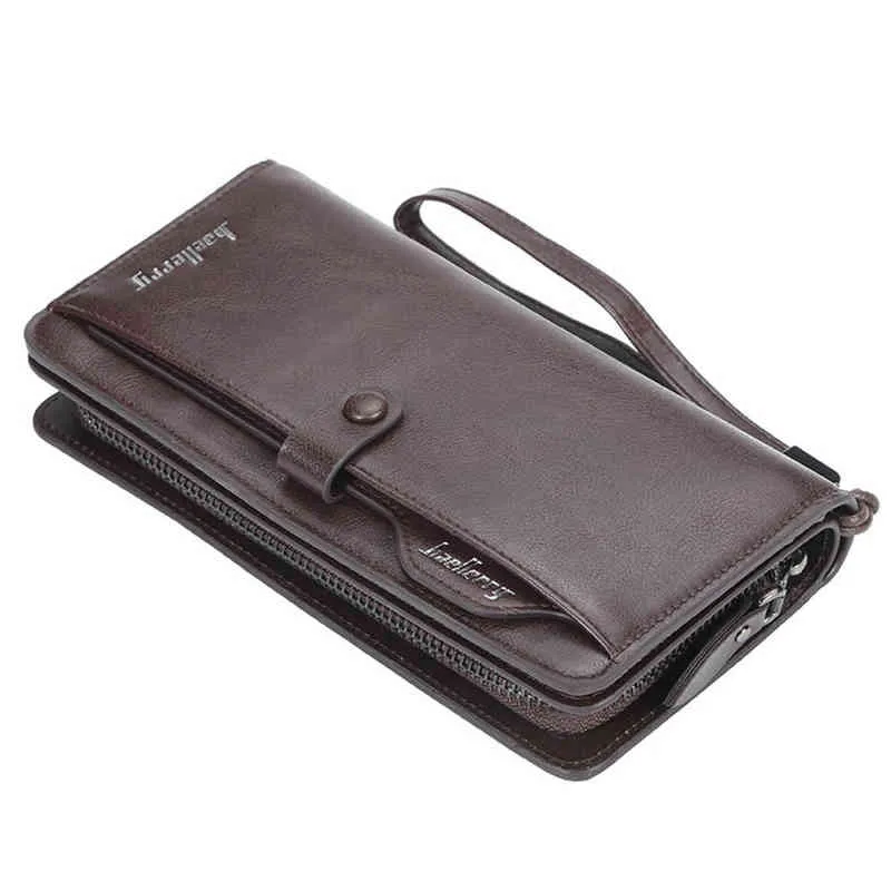 Nxy Wallet Baellerry Men Long Fashion Desigh Zipper Card Holder Leather Purse Solid Coin Pocket High Quality Male 0212