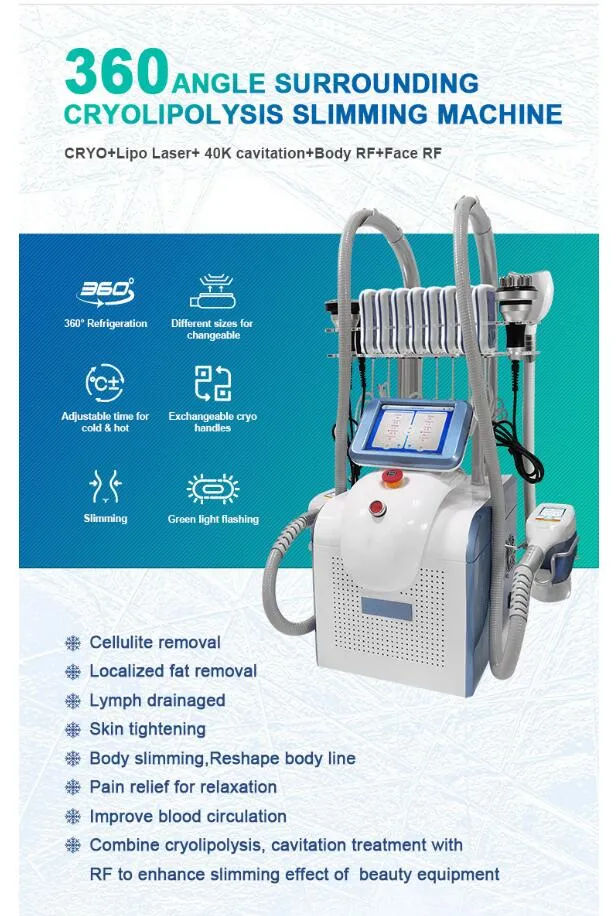 Haute qualité l7 IN 1 Cryolipolysis Fat Freezing Machine Cryo Cavitation Amincissant la machine avec pad laser 40Kcavitation rf double retrait du menton