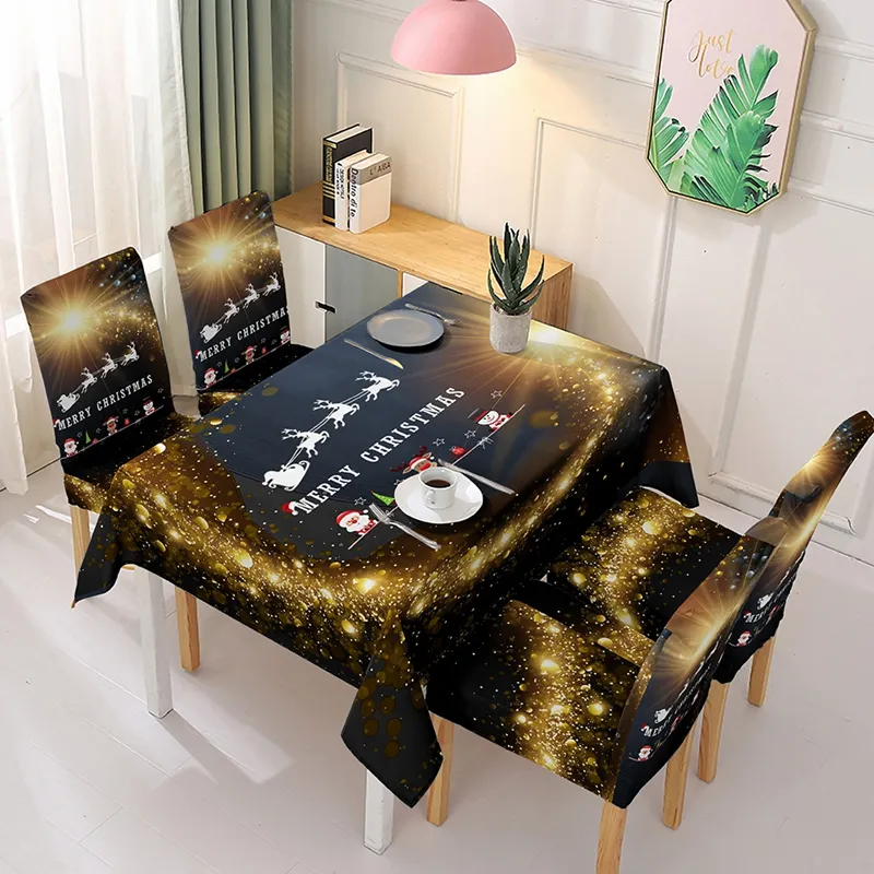 Christmas Chair Cover Tablecloth Polyester Caroon Printed Seat Covers Tablecloth Waterproof Elastic Chair Covers Home Party Decor VT1837