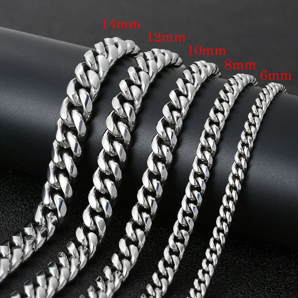 6 8 10 12 14 mm Stainless Steel Cuban Link chains 18 24 inch zirconia necklace jewelry Hip Hop electroplated Necklace for men wome246k