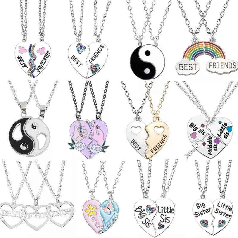 Fashion Best Friends Honey Love Couple Pendant Necklace2 Pcs/ Set Rainbow Broken Heart Choker Gift Friendship Jewelry Wholesale G220310