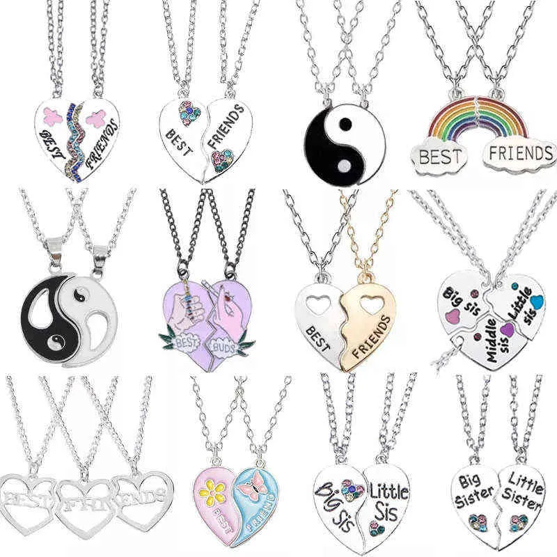 Moda Najlepsi przyjaciele Miód Love Para Wisiorek Naszyjnik2 Sztuk / Zestaw Rainbow Broken Heart Choker Prezent Przyjaźń Biżuteria Hurtownie G220310