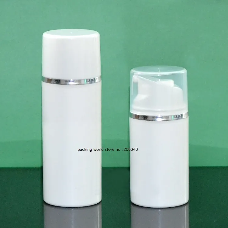 80ML white plastic airless bottle with pump silver line for lotion/emulsion/serum/anti-UV sunscreen cream packing