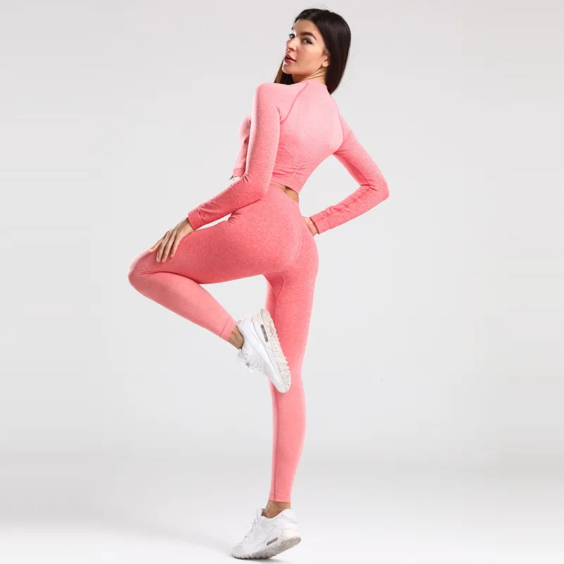 Ombre Seamless Yoga Outfit Sets Set For Women Long Sleeve Crop Top And  Running Leggings For Gym And Fitness From Debf, $35.34