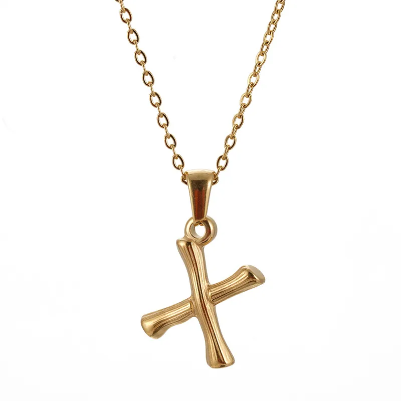 Bamboe initiële ketting, 18K vergulde roestvrij staal kleine gepersonaliseerde brief hanger monogram Naam Naam Kettingen voor vrouwen meisjes