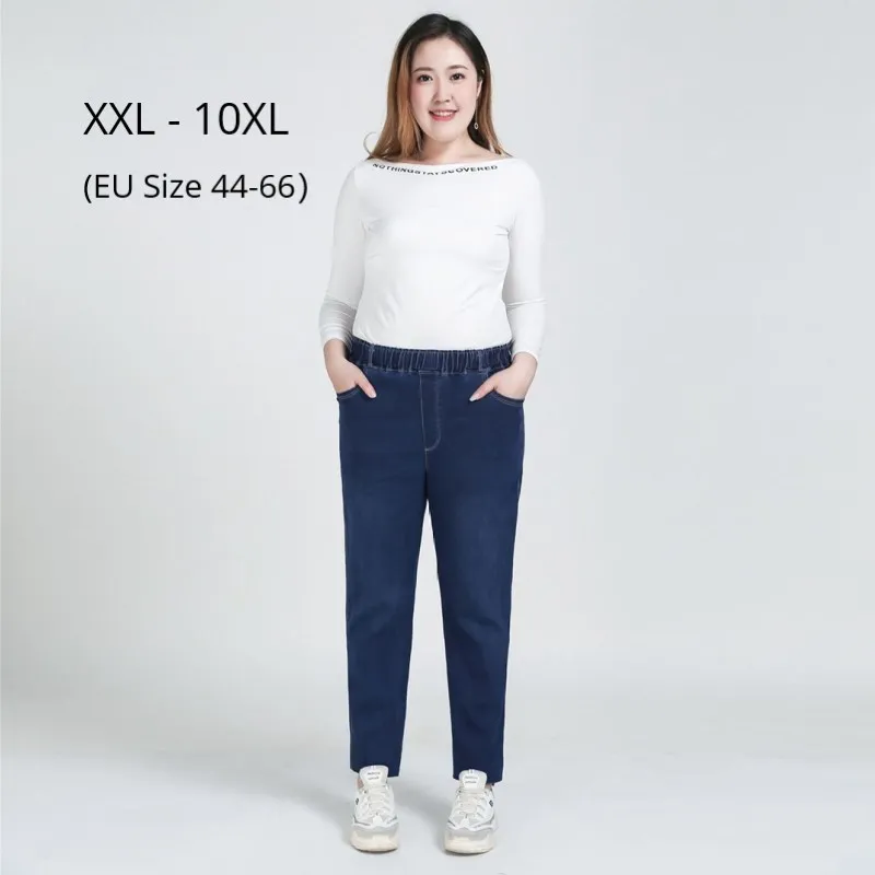 Plus size 10xl 9xl 8xl mulheres jeans elástico cintura alta calças casuais feminino slim lápis jeans calças pantalones jeans de mujer 201106