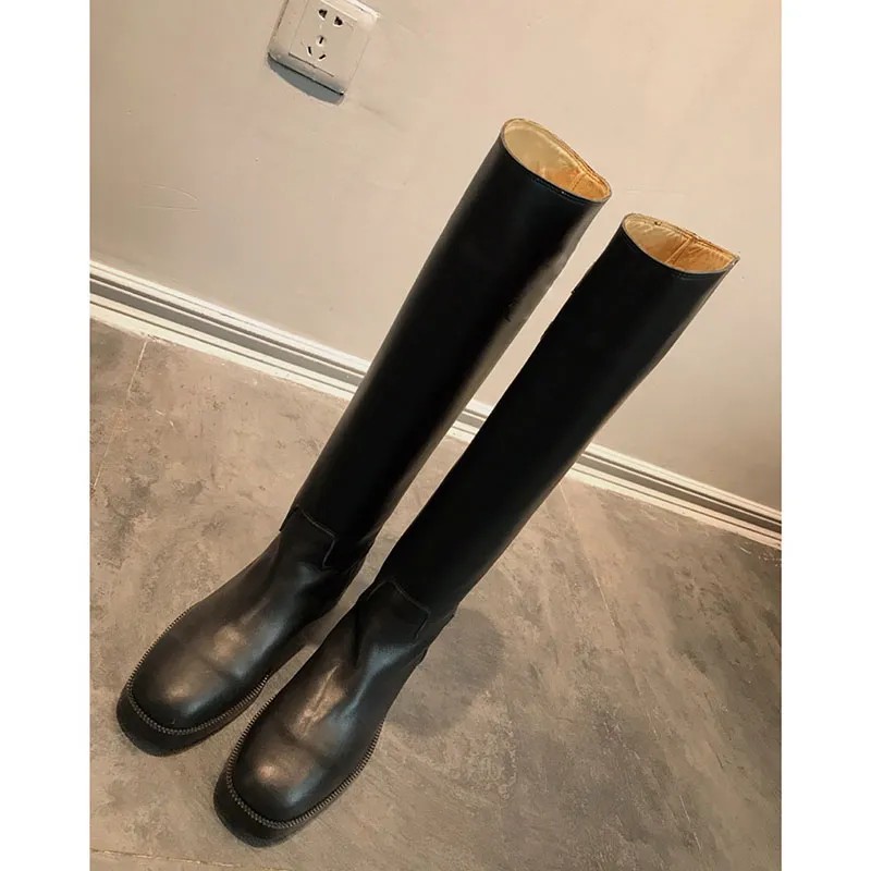 Vente chaude-bottes en cuir véritable livraison gratuite femmes bottes longues mode femmes chaussures qualité dames Knight Boot à talons bas hiver 2019