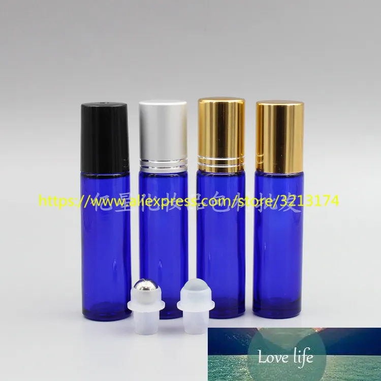 Bottiglia di vetro blu all'ingrosso da 10 ml Rullo in vetro o acciaio, bottiglia di liquido deodorante per profumo ricaricabile con olio essenziale roll-on