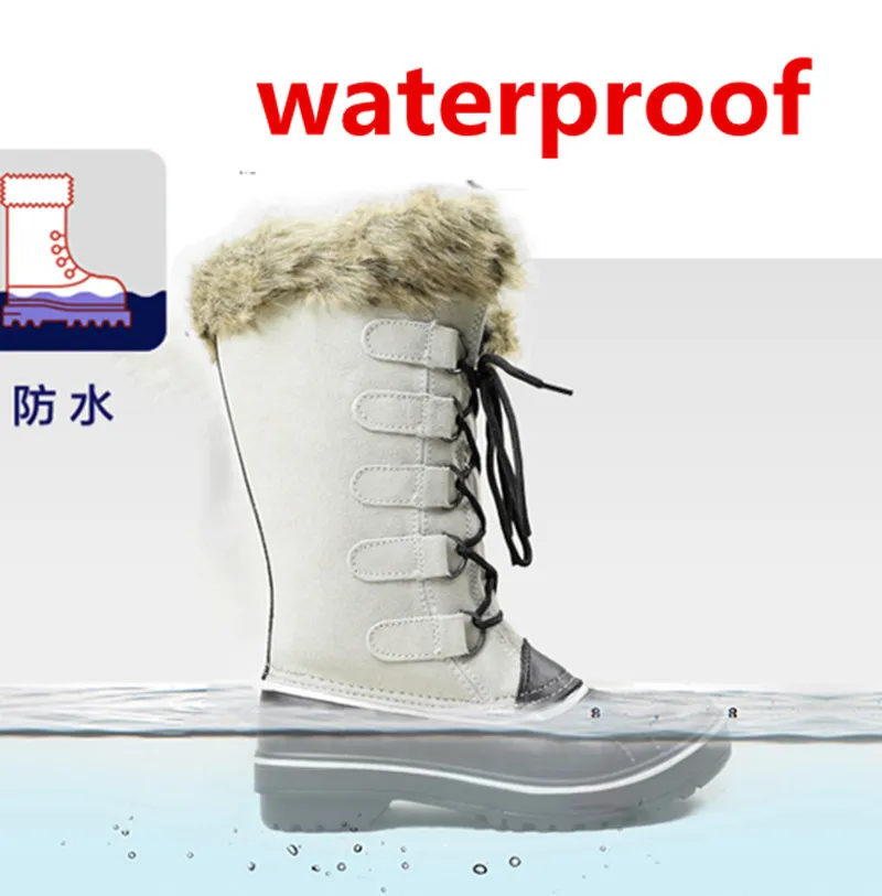 SWYIVY Woman Snow Boots Genuien Leather -30 Degree Waterproof Female Warm Duck Shoes High Fur Velvet Warm Duck Snow Boots 41