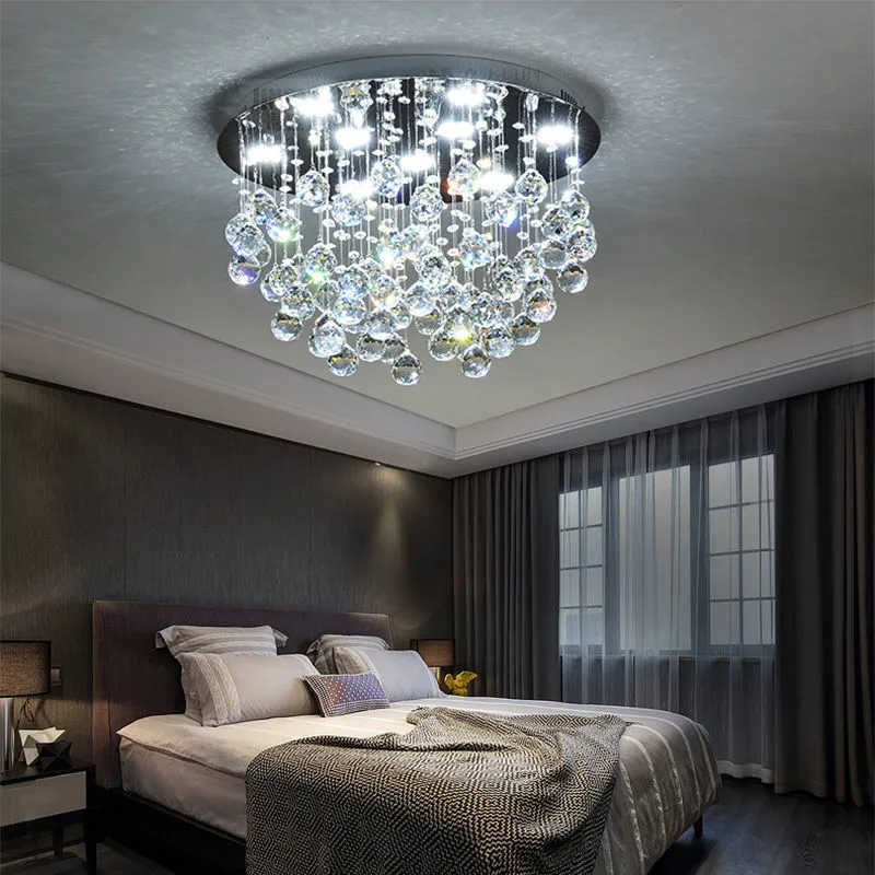 Plafonnier Led en cristal rond, luminaire décoratif de plafond, idéal pour un salon, une chambre à coucher principale, une atmosphère moderne et simple, un mariage romantique et chaleureux