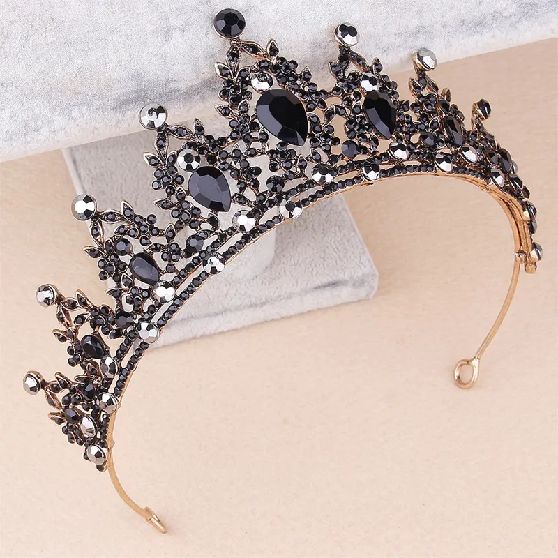 Luxury Headpieces Wedding Bridal Hair Accessories in Stock Bridal Crown Beaded Headdress Vintage Gold Black Diamond Halloween Party Headband