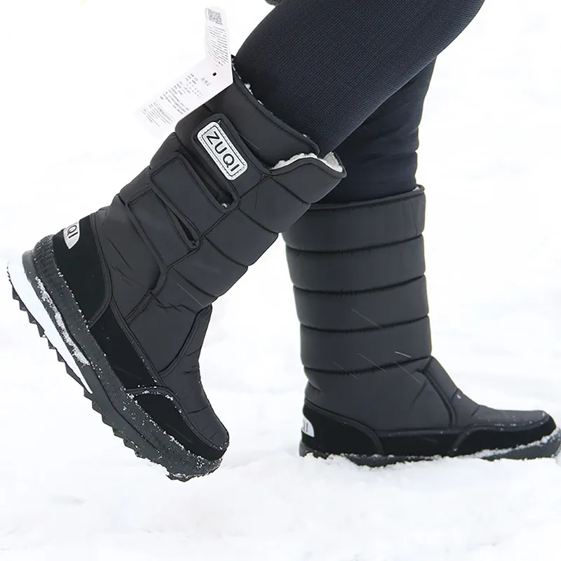 Platforma Mężczyźni Buty śniegowe Wodoodporna Nylon Plus Rozmiar 45-47 Męskie Midd Calf Boots Platform Pluszowe Ciepłe Buty Winter Black 201019