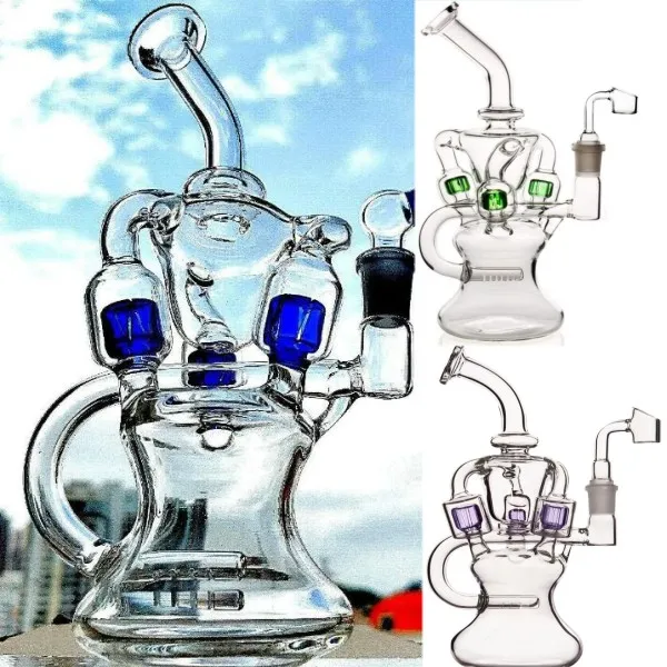 Cachimbo de água lindo estilo dobrado applique de vidro borbulhador de vidro água fabuloso ovo azul verde roxodab equipamento 10 polegadas de altura 14mm tigela de vidro