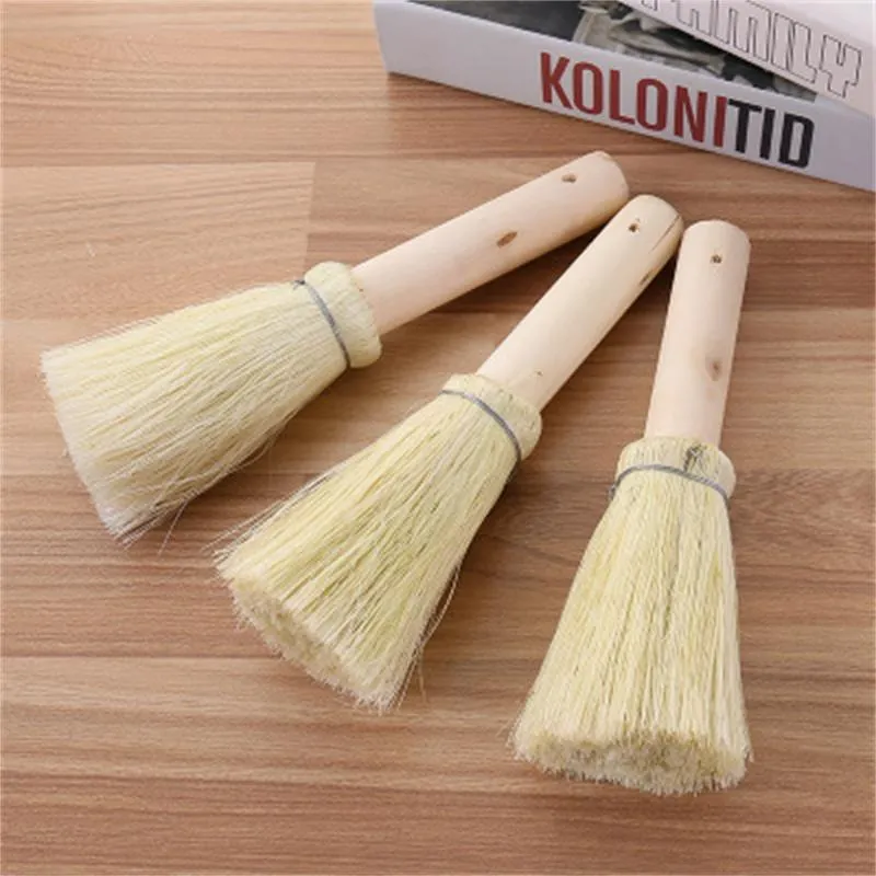 Naturlig Brown Silk Brush Palm Pot Rengöring Borste Trähandtag Non-stick Oil Kitchen Artifact Coconut Palm Brush