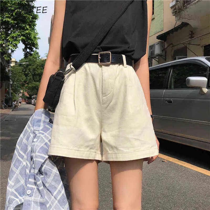 Shorts Femmes Solide Jambe Large Simple Rétro BF Style Coréen Ulzzang Dents École Été Chaud Court Femmes Streetwear Loisirs Doux Y220311