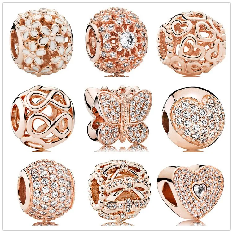 Äkta 925 silverpärlor Geometriska fasetter Rose guld Slide Bead Charm Passar europeisk Pandora Style Smycken Armband Murano 791722NBS