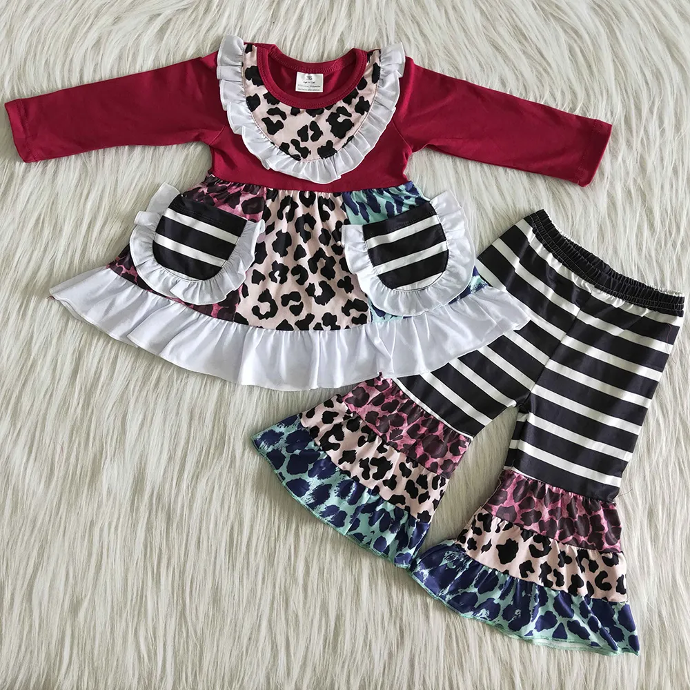 Горячая распродажа детская дизайнерская одежда девочек подсолнечники с длинными рукавами верхние карманные наряды оптовые детские детские детские бутик -одежда