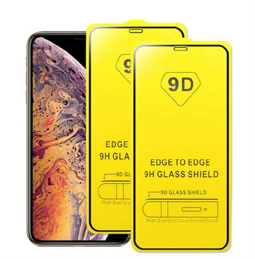 9D Vollständige Abdeckung Kleber Gehärtetes Glas Telefon Displayschutzfolie Für iPhone 13 12 MINI PRO 11 XR XS MAX 8 7 6 Samsung Galaxy A33 A53 A73 S21 A32 A42 A52 A72 4G 5G