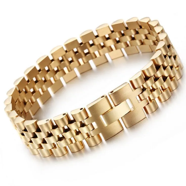 15mm hiphop ouro cinta de aço inoxidável tipo pulseira ajustável para homens mulheres luxo watchband homens braceletes jóias pulseras