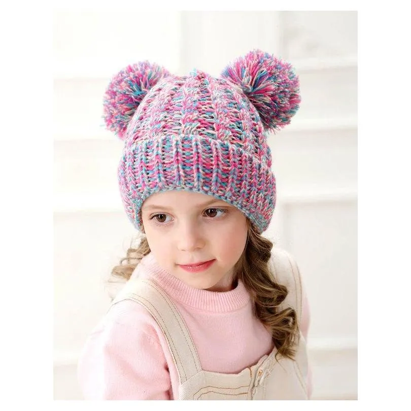 kids designer hats caps baby winter hats wholesale children knitted hats pom poms hat handmade wool crochet beanies girls boys bonnets