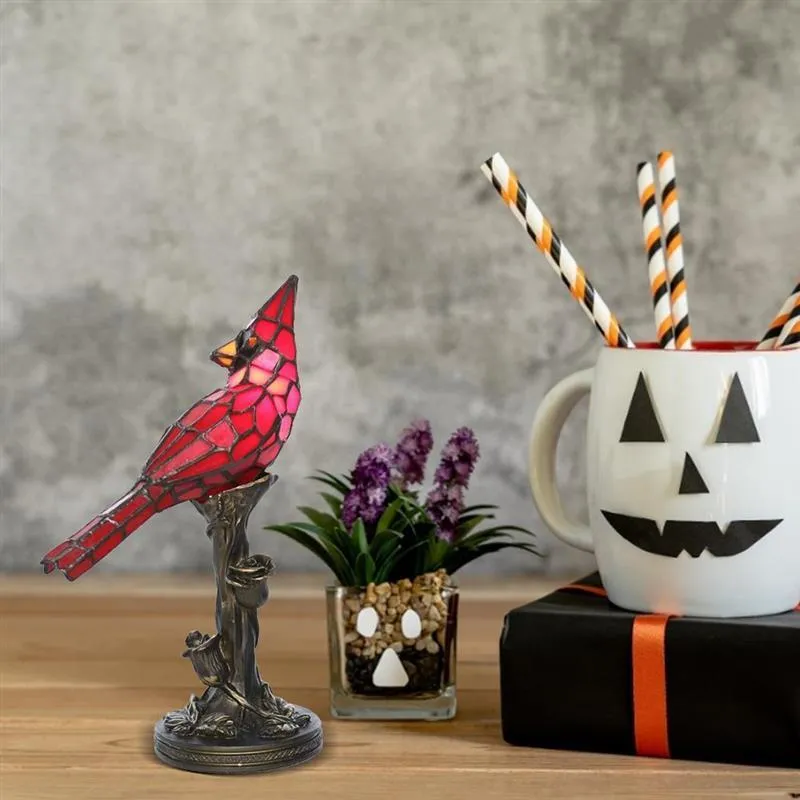 DHgate Stained Glass Night Light Cardinal Red Bird Crystal Table Lamp for Bedroom Living Room Decor Home Garden
