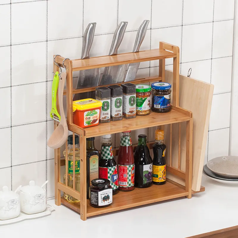 Flerfunktion Spice Rack Wood Natural Bamboo Storage Organisation för hemkök kvinna Vackra liv hushållsverktyg