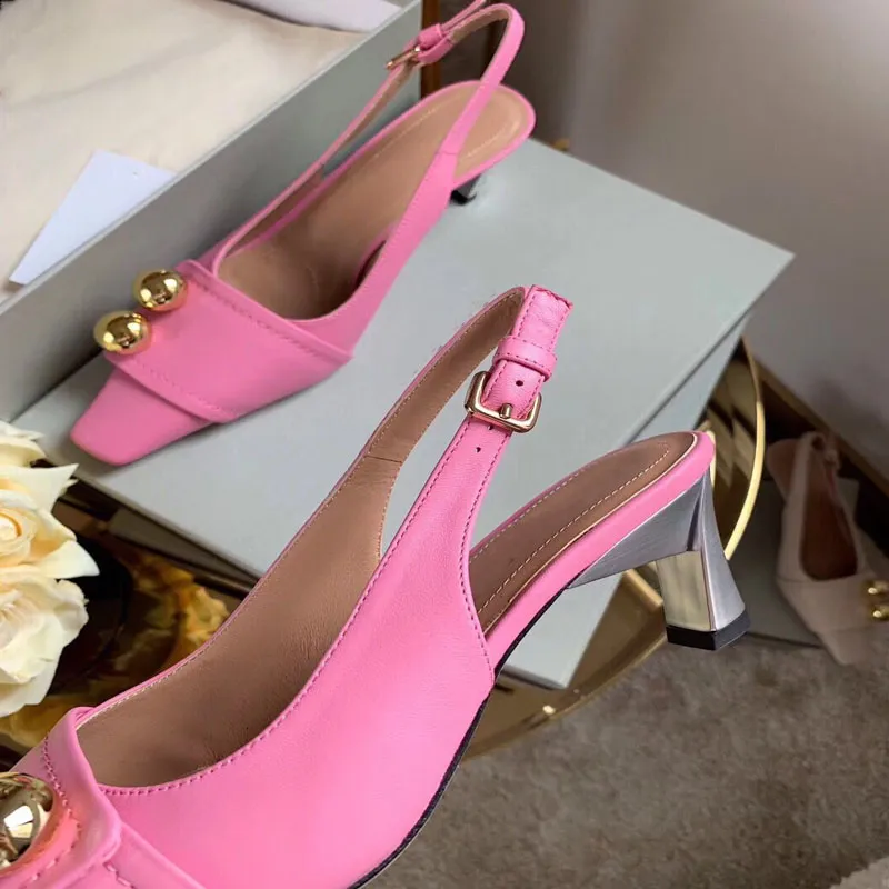 Fashion high-heeled shoes Beautiful Beaded medium heel shoes slim heel leather summer sandals pointed shallow mouth Bridesmaid Wedding Shoes