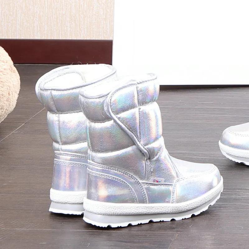 Girls Boots Silver shoes Winter snowboot Ski Boot thick plush natural wool fur kid size children style new design free ship LJ200911