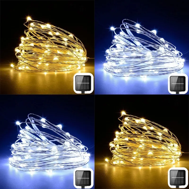 Solar Garden Light String 100 LED 10M Outdoor Kerstdecoratie Strip Lights Copper Draad Ground Plug Fairy Lighting 2 Modus Nieuwe 13 9LS G2