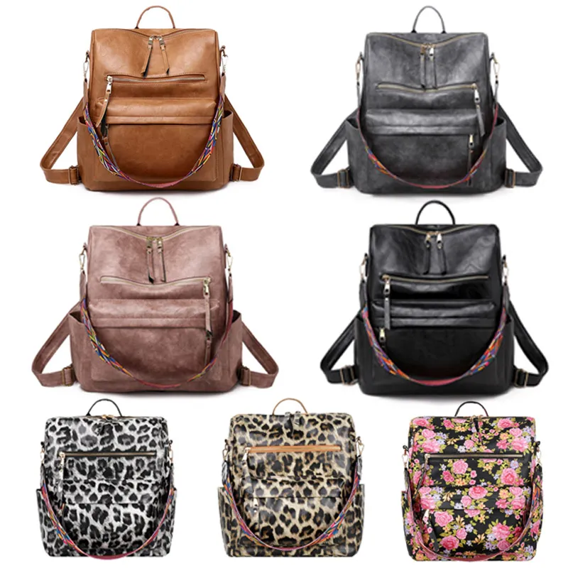 PU Guitar Strap Backpack Brown Faux Leather Shoulder Backpacks 20Colors Girl School Bag DOM1404