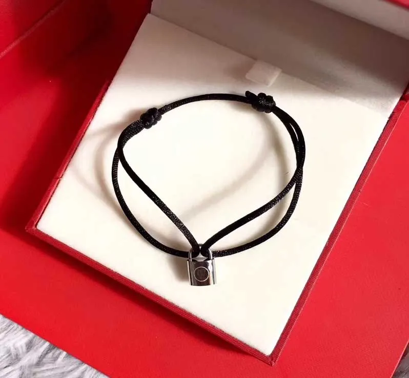 Vente chaude de qualité supérieure en acier au titane 316L corde noire et corde rouge avec cadenas en argent pour femmes bracelet à breloques bijoux cadeau livraison gratuite PS