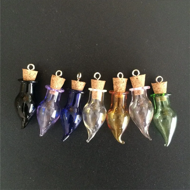 Mini bottiglie di vetro con tappi di sughero in metallo fai da te 7 tipi di colori peperoncini pendenti a forma di barattoli simpatici fiale dei desideri regali 10 set
