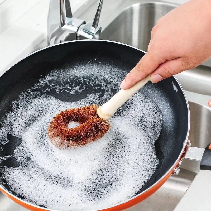 Natural Coconut Brown Non Stick Oil Long Handle Pot Brush Dishwashing Oil Cleaning Brush Hang Type Brush Kitchen Cleaning Tools From 1,29 € | DHgate